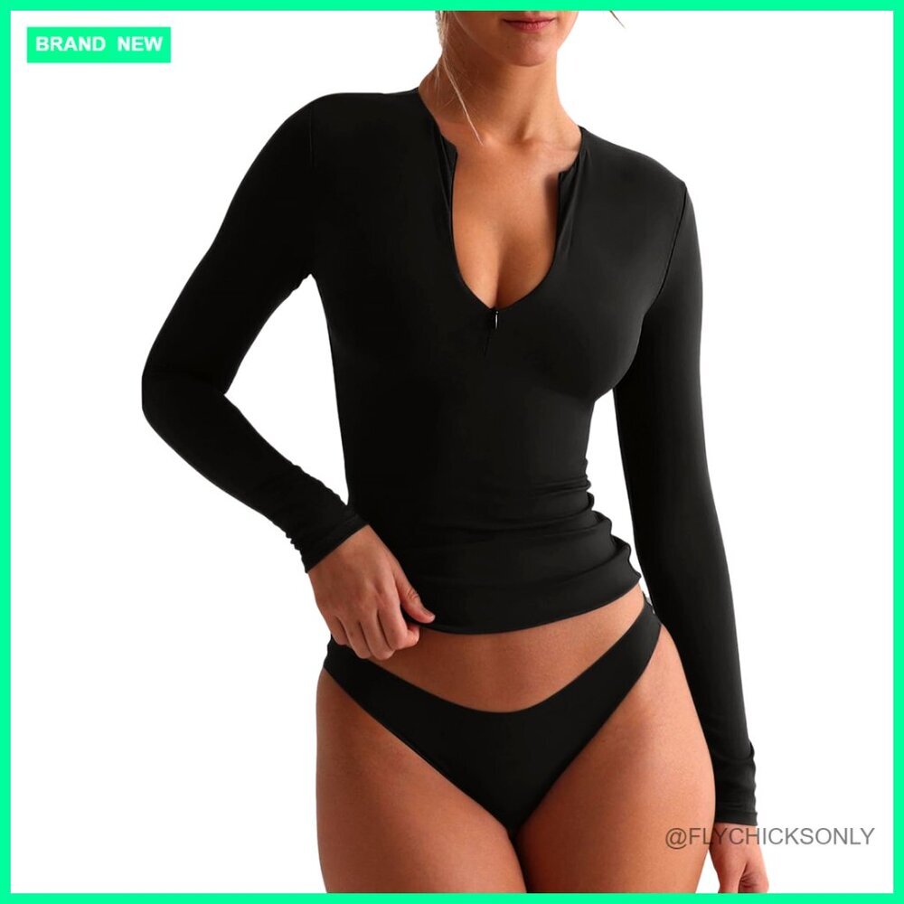 Double Lined Quarter Zip V Neck Long Sleeve Cropped Top